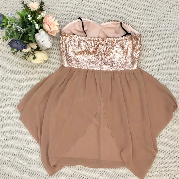 NWOT-Sweetheart Strapless Sequin and Chiffon Dress - Picture 2 of 4